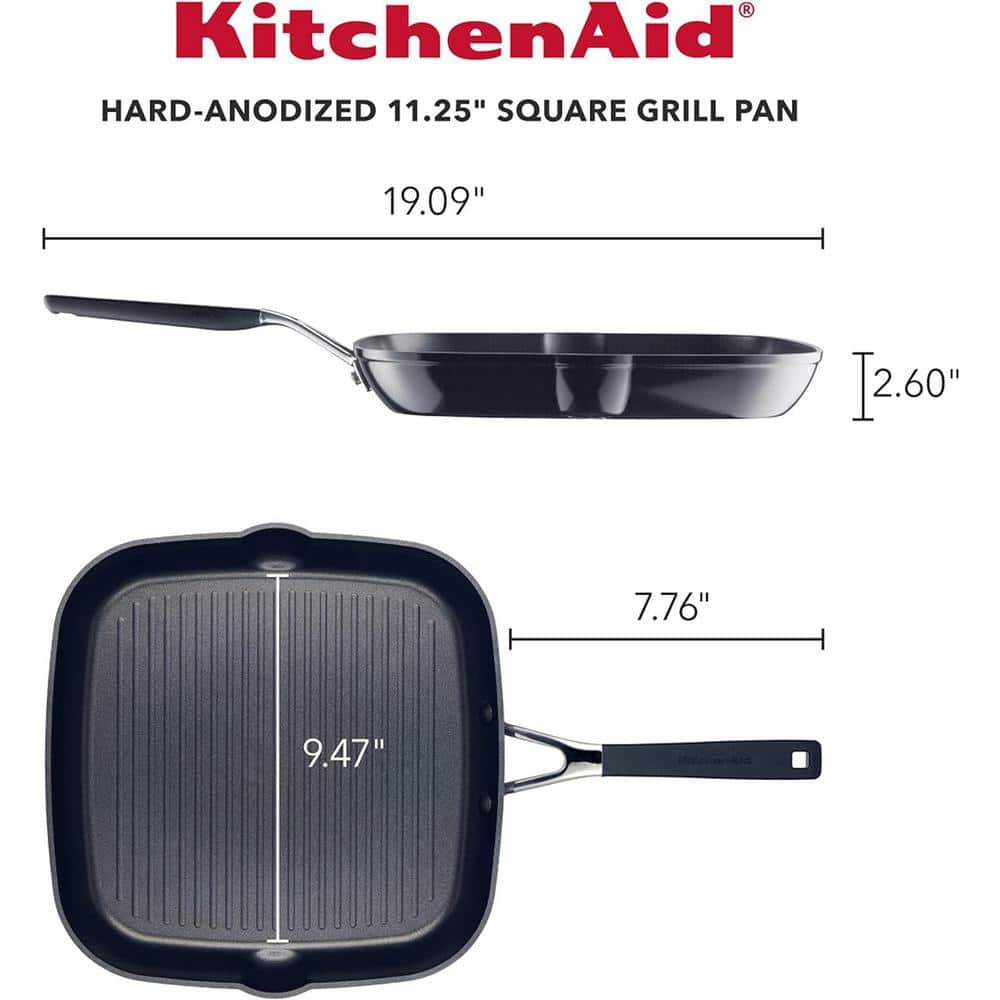 11.25 in. Onyx Black Hard Anodized Aluminum Nonstick Square Grill Pan