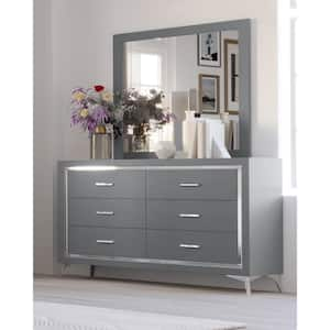 New Classic Furniture Huxley Wood Gray 6-drawer 58 in. Dresser with Mirror