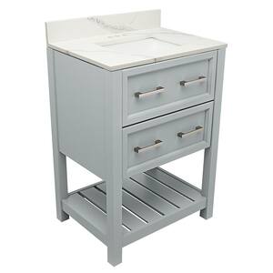 Milan 25 in. W x 19 in. D Bath Vanity in Grey with Quartz Stone Vanity Top in Calacatta White with White Basin
