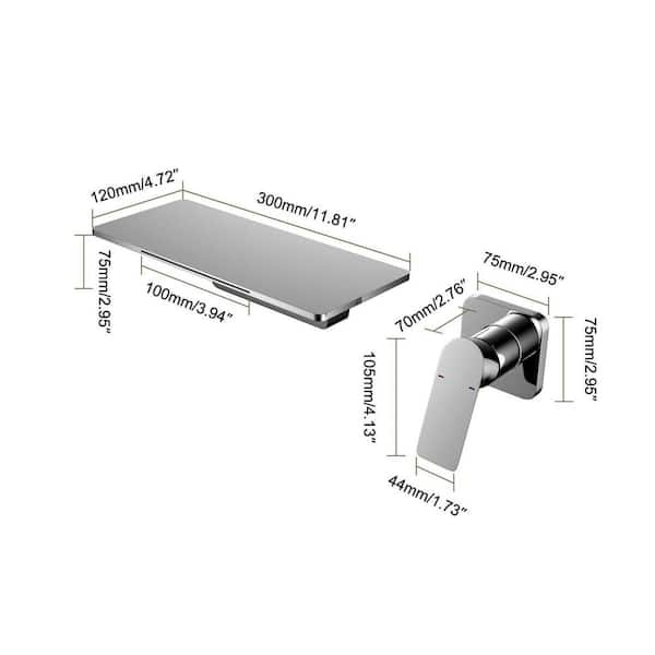 Contemporary Single-Handle Rectangular Waterfall Wall Mounted Bathroom Faucet in Chrome
