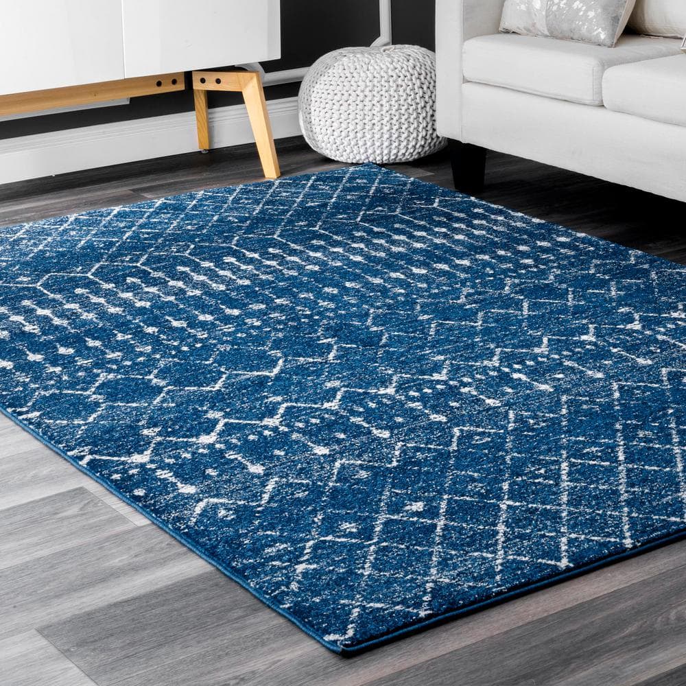 Blue Rectangular 4' x 6' Moroccan Trellis Area Rug