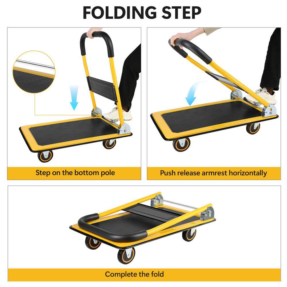 Yellow Foldable Steel Platform Hand Cart with Wheels