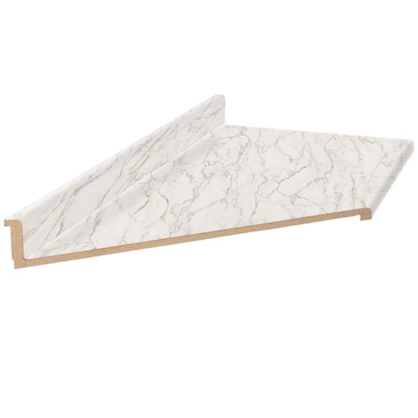 Hampton Bay 10 ft. Left Miter Laminate Countertop in Textured Anzio Marble with Waterfall Edge and Integrated Backsplash