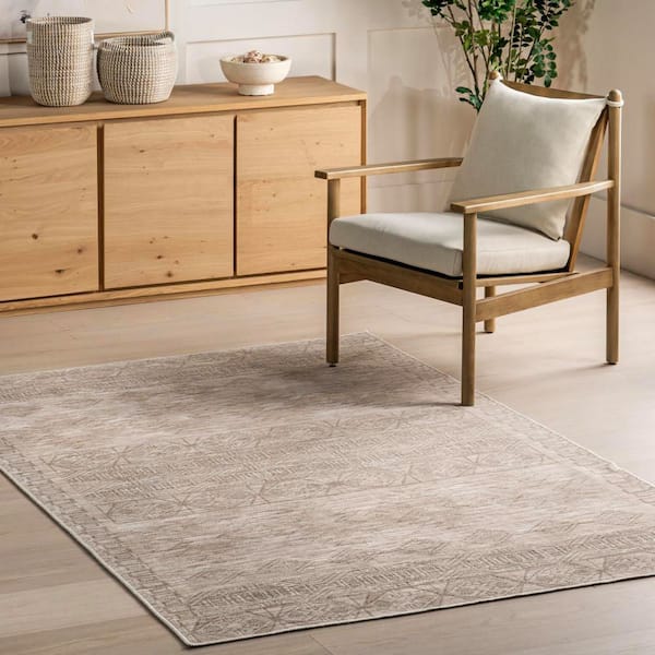 Riya Geometric Machine Washable 2 ft. 8 in. x 8 ft. Beige Runner Rug