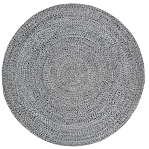 Braided Ivory/Black 10 ft. x 10 ft. Round Solid Area Rug