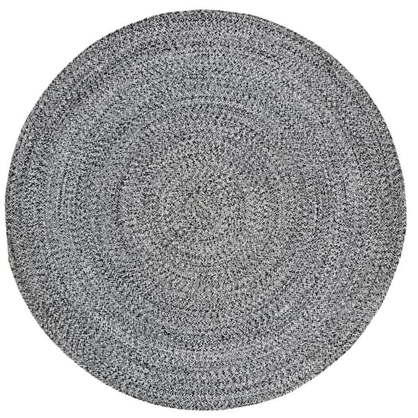 Braided Ivory/Black 9 ft. x 9 ft. Round Solid Area Rug