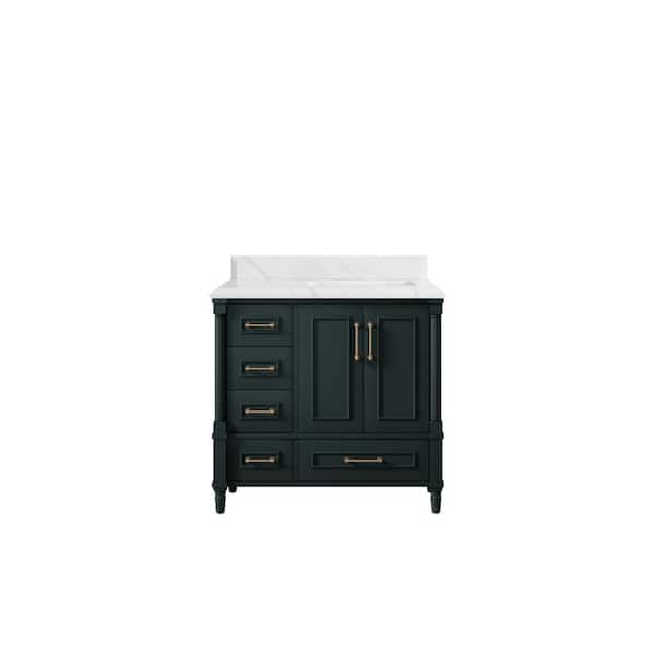 Willow Collections Hudson 36 in. W x 22 in. D x 36 in. H Right Offset Sink Bath Vanity in Dark Green with Cove Edge Calacatta Quartz Top