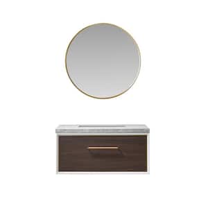 Capa 36 in. W x 22 in. D x 17.3 in. H Single Sink Bath Vanity in Dark Walnut with Grey Sintered Stone Top and Mirror