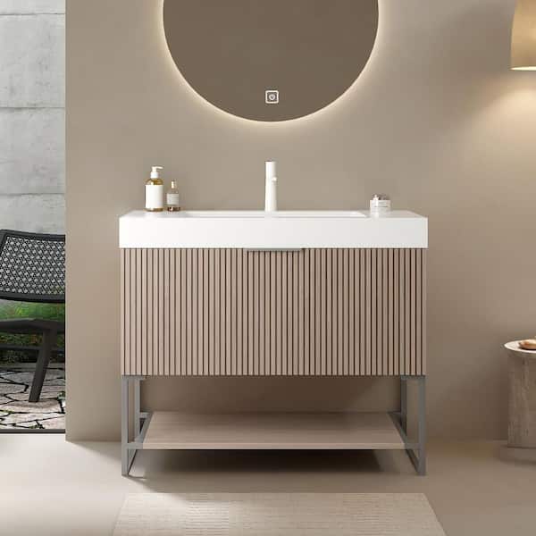 36 in. Single Sink Pre-Assembled Freestanding Light Brown Bath Vanity with White Acrylic Top