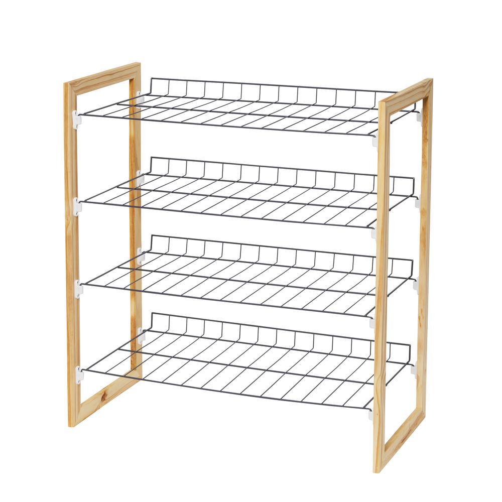 HoneyCanDo 27.3 in. H 18Pair Natural Wood and Steel Shoe Rack SHO