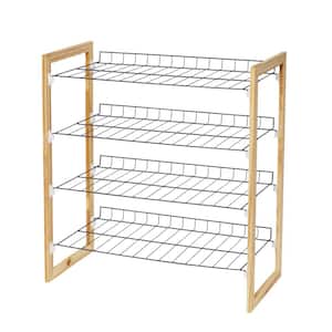 27.3 in. H 18-Pair Natural Wood and Steel Shoe Rack