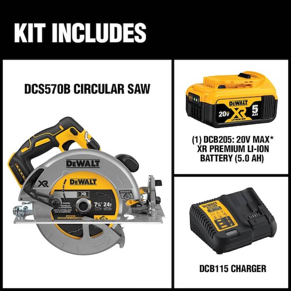 DEWALT 20V MAX XR Brushless 7-1/4 in. Circular Saw with (1) Battery 5.0Ah and Charger DCS570P1 - The Home Depot