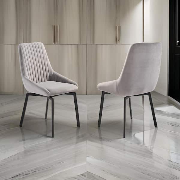 HOME IMPORTS EMPORIUM Black/Gray Polyester Upholstered Metal Frame Dining Chair, Set of 2, Sturdy Dining Chair for Dining Rooms