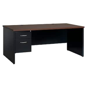 72 in. W x 36 in. D Black/Walnut 2-Drawer Executive Office Modular Left-Hand Single Pedestal File Office Desk