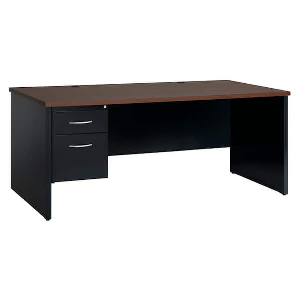 Hirsh 72 in. W x 36 in. D Black/Walnut 2-Drawer Executive Office Modular Left-Hand Single Pedestal File Office Desk, Arch Pull