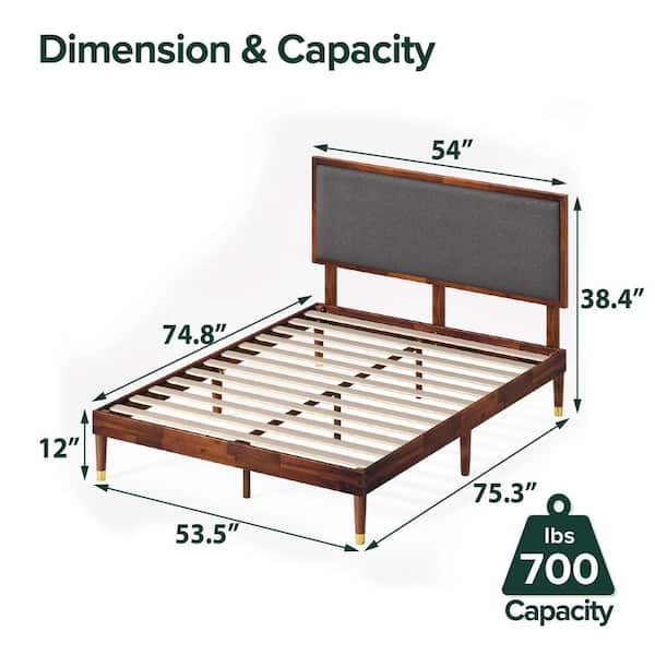 Zinus Raymond Brown Wood Full Platform Bed Frame with Adjustable 