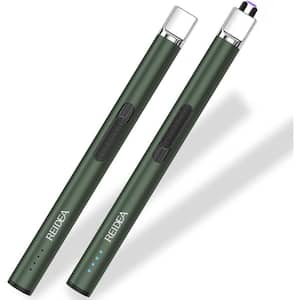 Windproof Pine Green Pro Zinc Alloy Electronic Rechargeable USB Flameless Lighter Arc with Safe Button 2-Pack
