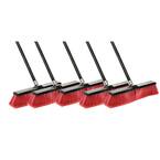 18 in. Red Indoor/Outdoor Smooth Surface Push Broom (5-Pack)
