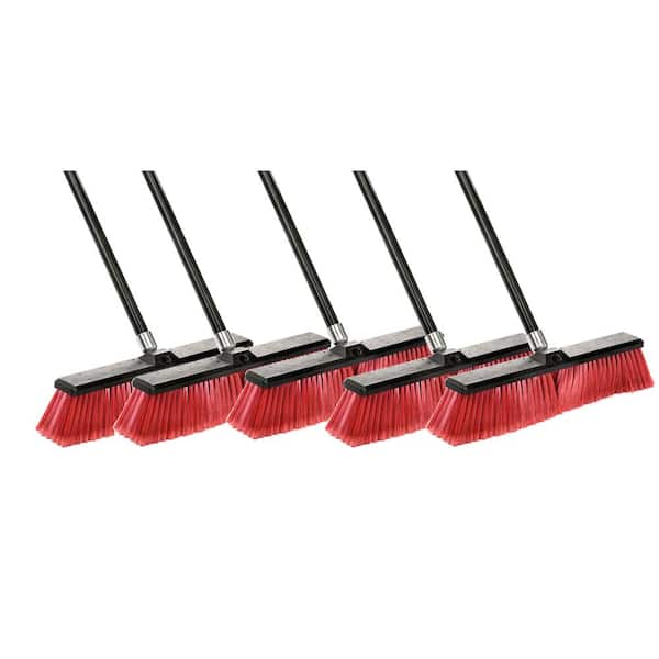 Alpine Industries 18 in. Red Indoor/Outdoor Smooth Surface Push Broom (5-Pack)