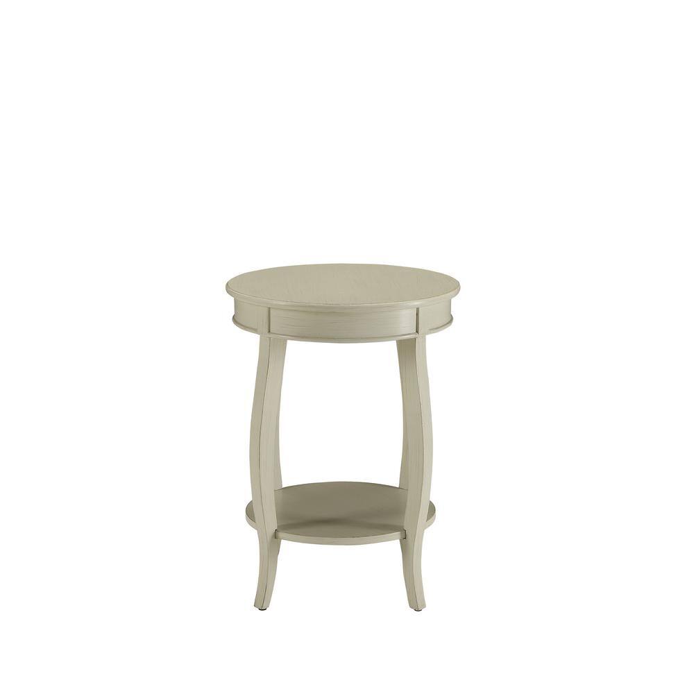 Aberta 18'' Antique White Round Wooden End Table with Shelf