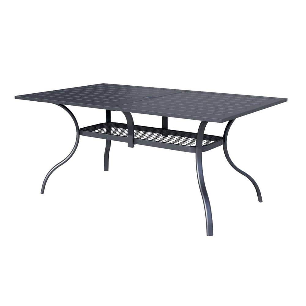 60 in. x 37 in. Black Metal Patio Outdoor Dining Table