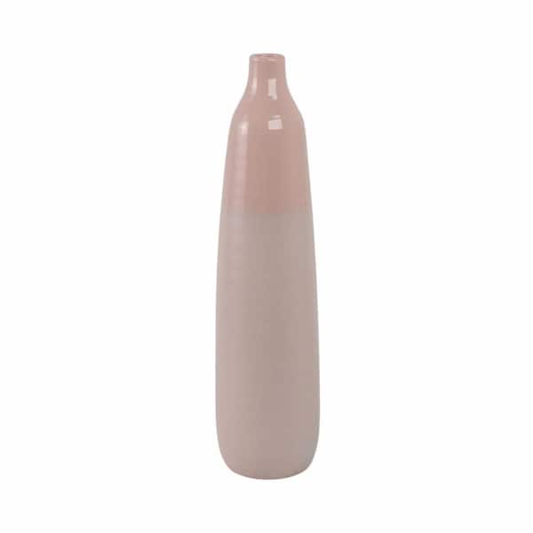 22 in. Blush Pink Ceramic Bottle Shaped Decorative Vase