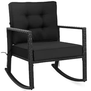 Patio Rattan Rocker Chair Outdoor Glider Rocking Chair Cushion Lawn Black