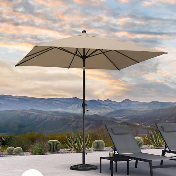 8 ft. Square Aluminum Crank and Tilt Outdoor Patio Market Umbrella in Taupe