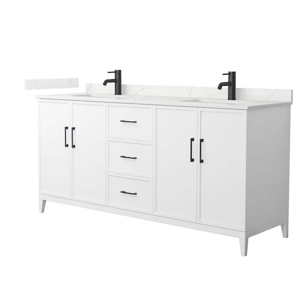 Wyndham Collection Elan 72 in. W x 22 in. D x 35 in. H Double Bath Vanity in White with Giotto Quartz Top