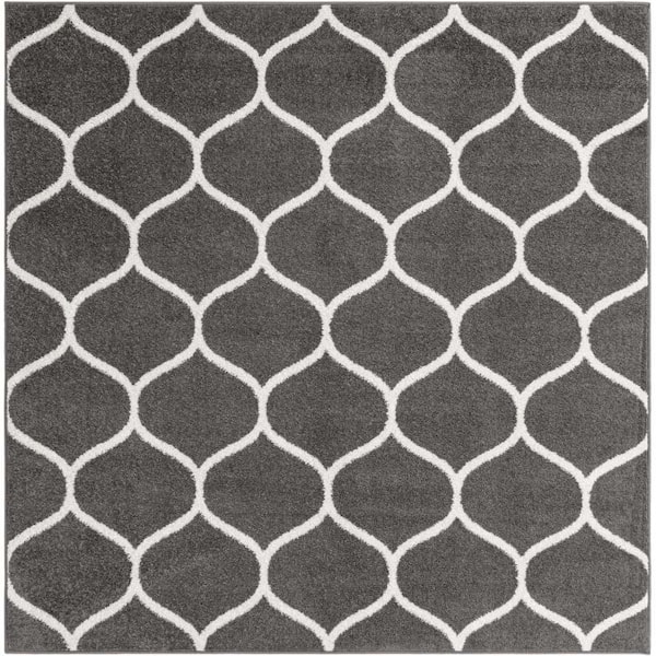 Unique Loom Trellis Frieze Rounded Dark Gray 6 ft. x 6 ft. Area Rug