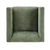 Direct front view of a green chenille upholstered barrel chair.