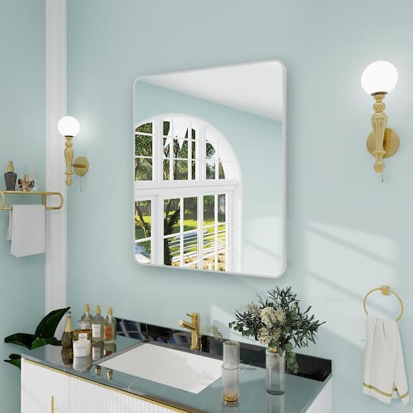 WELLFOR 30 in. W x 36 in. H Rectangle Aluminum Alloy Framed Wall Bathroom Vanity Mirror in Brushed Nickel