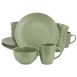 Everyday Plus 12-Piece Round Stoneware Dinnerware Set in Green