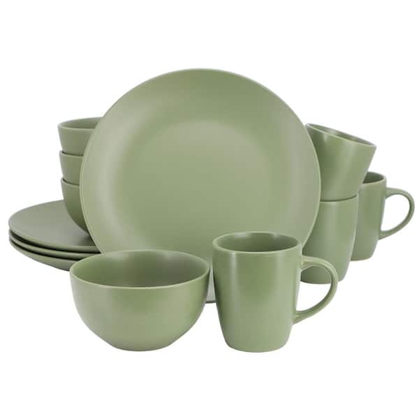 Everyday Plus 12-Piece Round Stoneware Dinnerware Set in Green