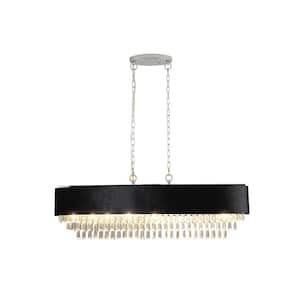 39.4 in. W 8-Lights K9 Crystal Chandelier Modern Ceiling Light Fixture Black 3 Tiers Pendant Lamp, G9, No Bulbs