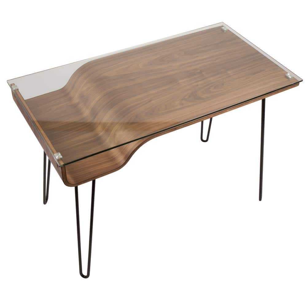 Contemporary Black and Brown Home Office Desk with Drawer
