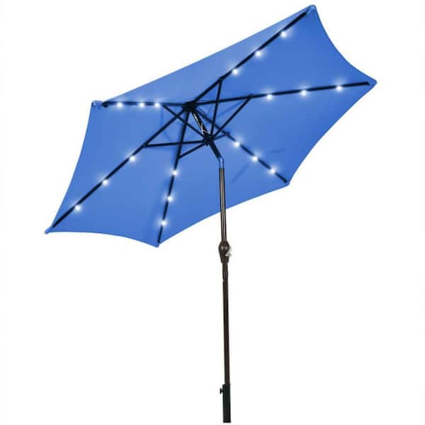 Kadehome 9 ft. Solar LED Light Market Patio Umbrella with Tilt Adjustment in Blue