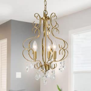 Modern Classic Chandelier 13 in. 3-Light Gold Candlestick Kitchen Island Pendant Light with Crystal Drops