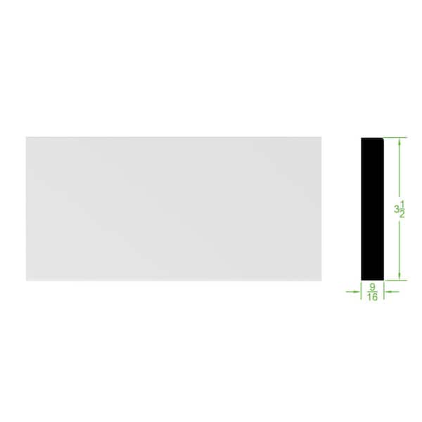 TRIMFINITY 9/16 in. x 3-1/2 in. x 96 in. Craftsman EcoPoly Interior Polystyrene Base Moulding, White