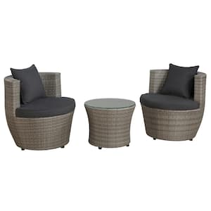 Bistro 3-Piece Outdoor Conversation Set with Two Round Chairs and 18" H Glass Top Table