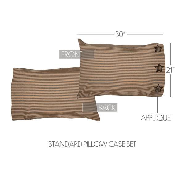 FARMHOUSE STAR Std Pillow Case Set Charcoal Ticking Stripe Applique VHC Brands 