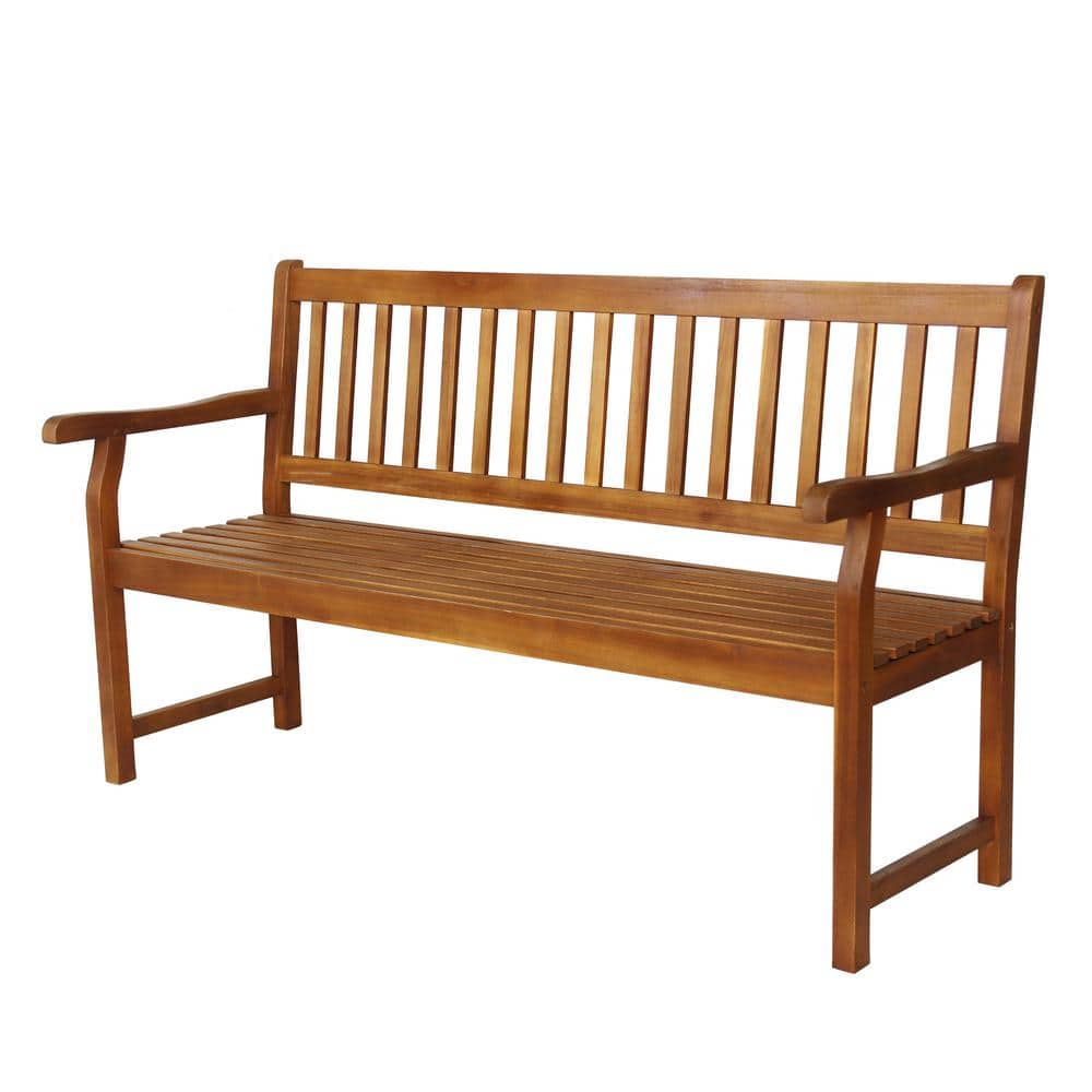 Laurel 59" Teak Acacia Wood Slat-Back Outdoor Garden Bench