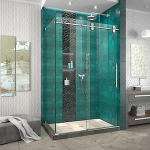 Enigma - XO 44 -3/8 - 48 -3/8 in. W x 76 in. H Fully Frameless Sliding Shower Enclosure in Polished Stainless Steel