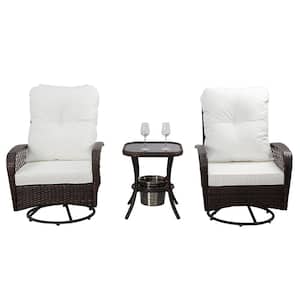 3-Piece Patio Furniture Sets, Wicker Outdoor Bistro Set with Cushion and Ice Bucket Tempered Glass Top Table (Swivel)