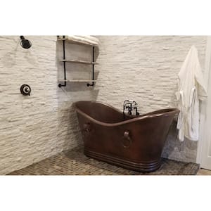 72 in. Hammered Copper Double Slipper Flatbottom Non-Whirlpool Bathtub with Rings in Oil Rubbed Bronze