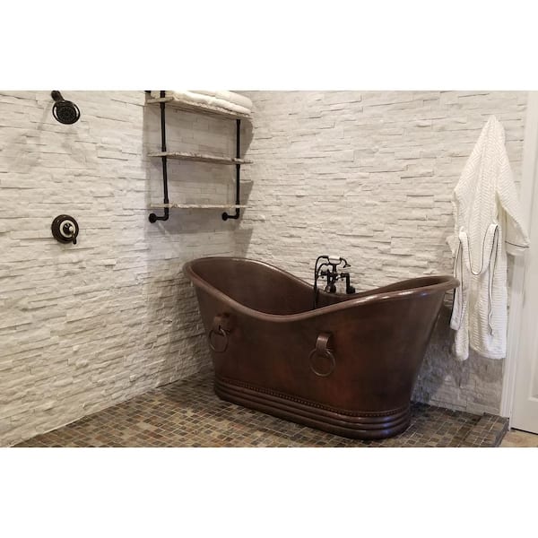 72 in. Hammered Copper Double Slipper Flatbottom Non-Whirlpool Bathtub with Rings in Oil Rubbed Bronze