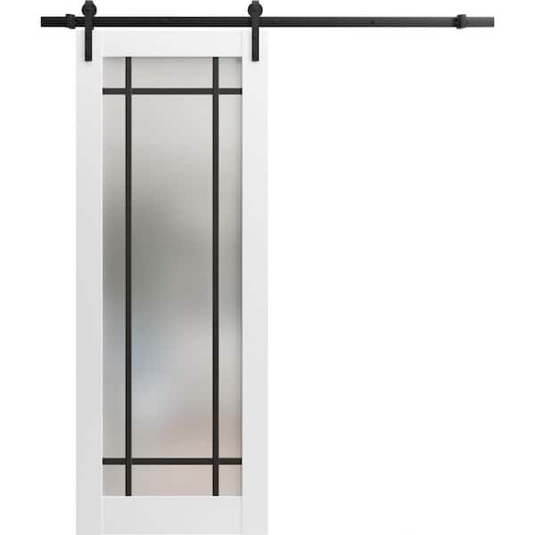 36 in. x 84 in. 1 Panel Frosted Glass White Solid Wood Sliding Barn Door with Hardware Kit