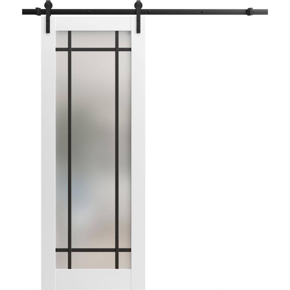 Assembly Required 36 in. x 96 in. 1-Panel Frosted Glass White Solid Wood Sliding Barn Door with Hardware Kit price history on PriceWatchPro