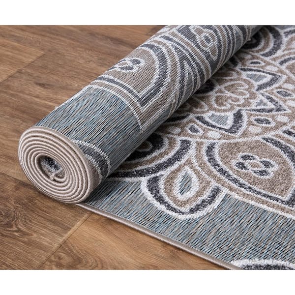 Stylewell Lara Blue 5 Ft X 7 Geometric Indoor Outdoor Area Rug 28015 The Home Depot 7 Ft Geometric Indoor Outdoor Area Rug, Outdoor Carpet Runners By The Foot Home Depot