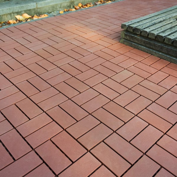 GOGEXX 12 in.W x12 in.L Outdoor Pattern Square Plastic Drainage Interlocking Flooring Patio Deck Tiles(Pack of 44Tiles)in Brown
